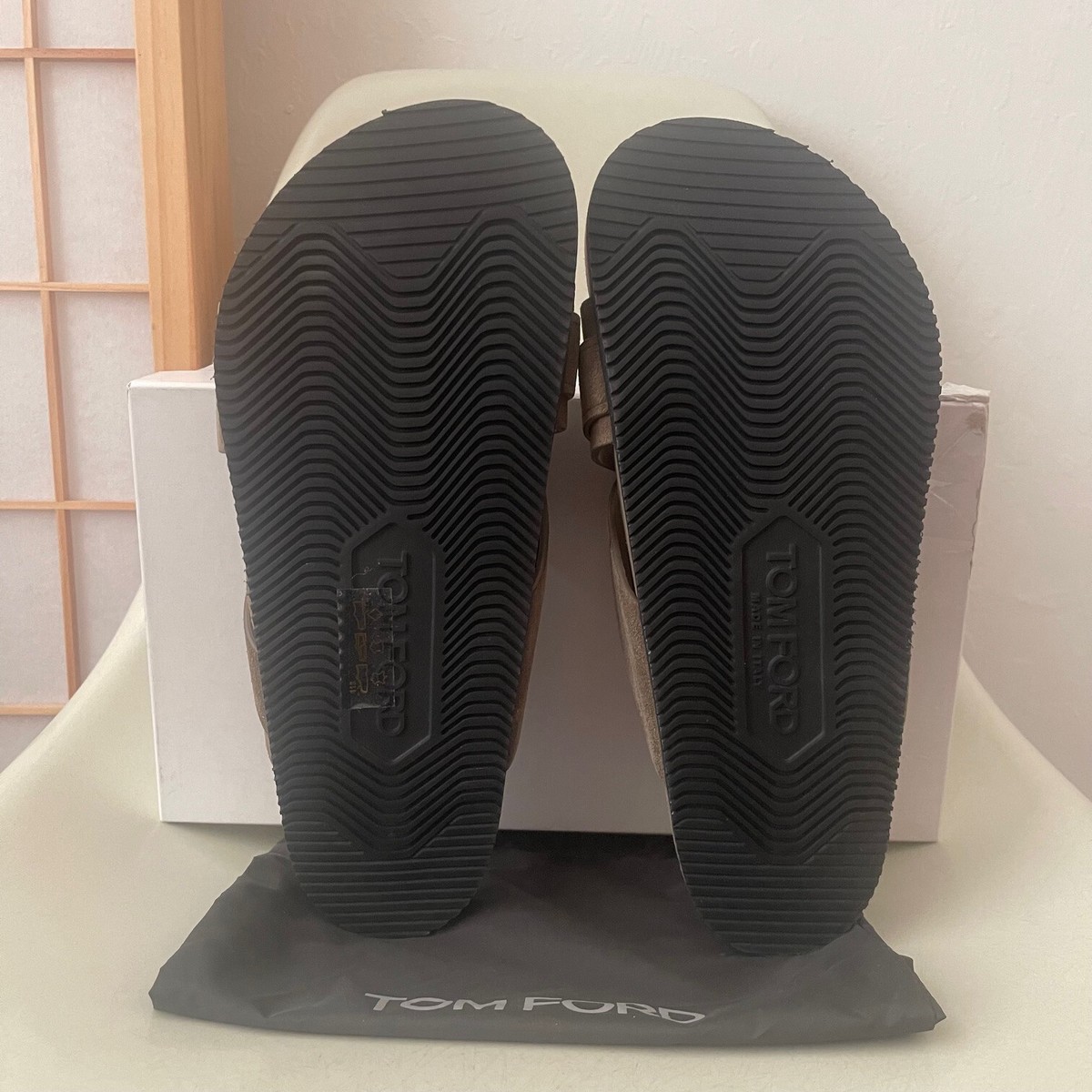 TOM FORD Crossover Logo Strap Slides Sandal Sz 7 Suede J1299