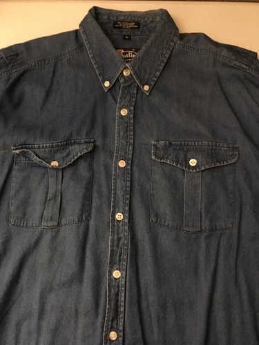 JUSTIN RAYON BLEND LONG SLEEVE DENIM RODEO SHIRT Medium Wash SOFT L - Picture 8 of 12