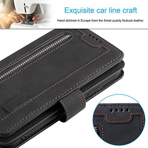 Wallet Case for 9 Card Holder Slots Zipper Pocket Handbag iPhone 16 Plus Black - Afbeelding 6 van 7