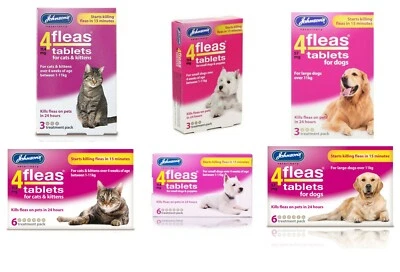 Johnsons Veterinary 4Fleas Tablets Cats Kitten Dogs Puppy Flea 3 & 6 Treatment