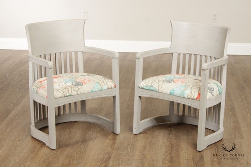 Pair Of Frank Lloyd Wright Inspired Barrel Chairs - Picture 2 of 12