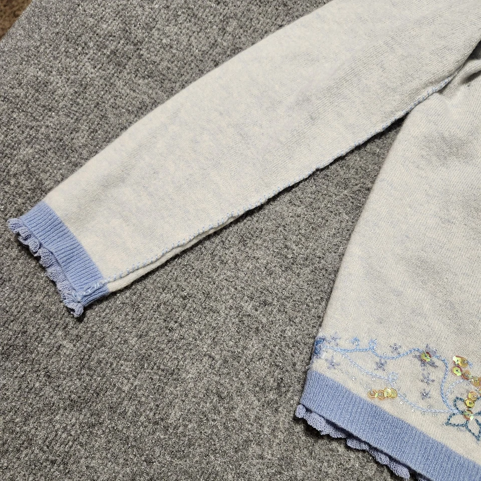 Suéter Vintage Jill Para Mujer XS Azul Bordado Cuentas Frente Abierto Cottagecore Foto 3 de 4