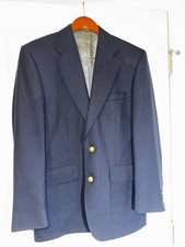 Stafford Men's Navy Blue Wool Blazer Two-Button Notch Lapel Gold Buttons