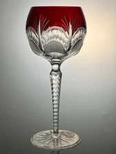 Exquisite AJKA Cleanthe Ruby Red Cut to Clear Crystal Wine  Hock EUC
