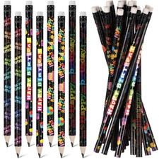 60 PCS Black Happy Birthday Unsharpened HB Pencils Erasers Classroom Reward