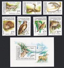 Osprey Tit Birds Lizards Snake Stag Deer Animals 7v+MS Uzbekistan 1993 MNH
