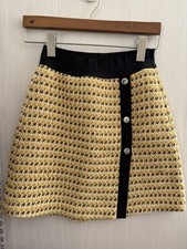 Maje Yellow Black Gingham Stretch Knit Mini Skirt M/36