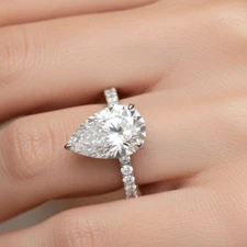 14K White Gold 3.00 CT IGI Certified Pear Lab-Grown Diamond Ring