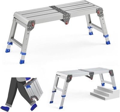 Folding Work Platform for Adults, Aluminum Foldable Step Stool Adjustable Height