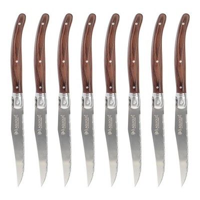 Laguiole Style Steak Knives Set of 6, Serrated Stainless Steel Steak Knife Se...