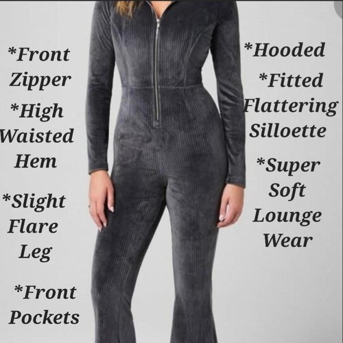 Fabletics Women’s Plush Rib Hooded Jumpsuit Size: S Color: Midnight NEW!