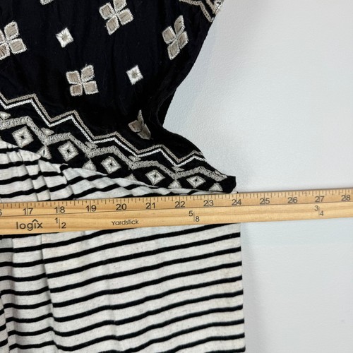 Lucky Brand Top Women's 2X Black White Striped Embroidered V-Neck Blouse Summer - Picture 7 of 8