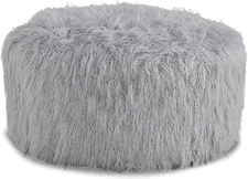Galice Casual Faux Fur Oversized Accent Ottoman, Light Gray