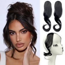 Long Side Bangs Clip-in Hair 2PCS Set 2PCS Wavy Curly Side Bang Brown Black