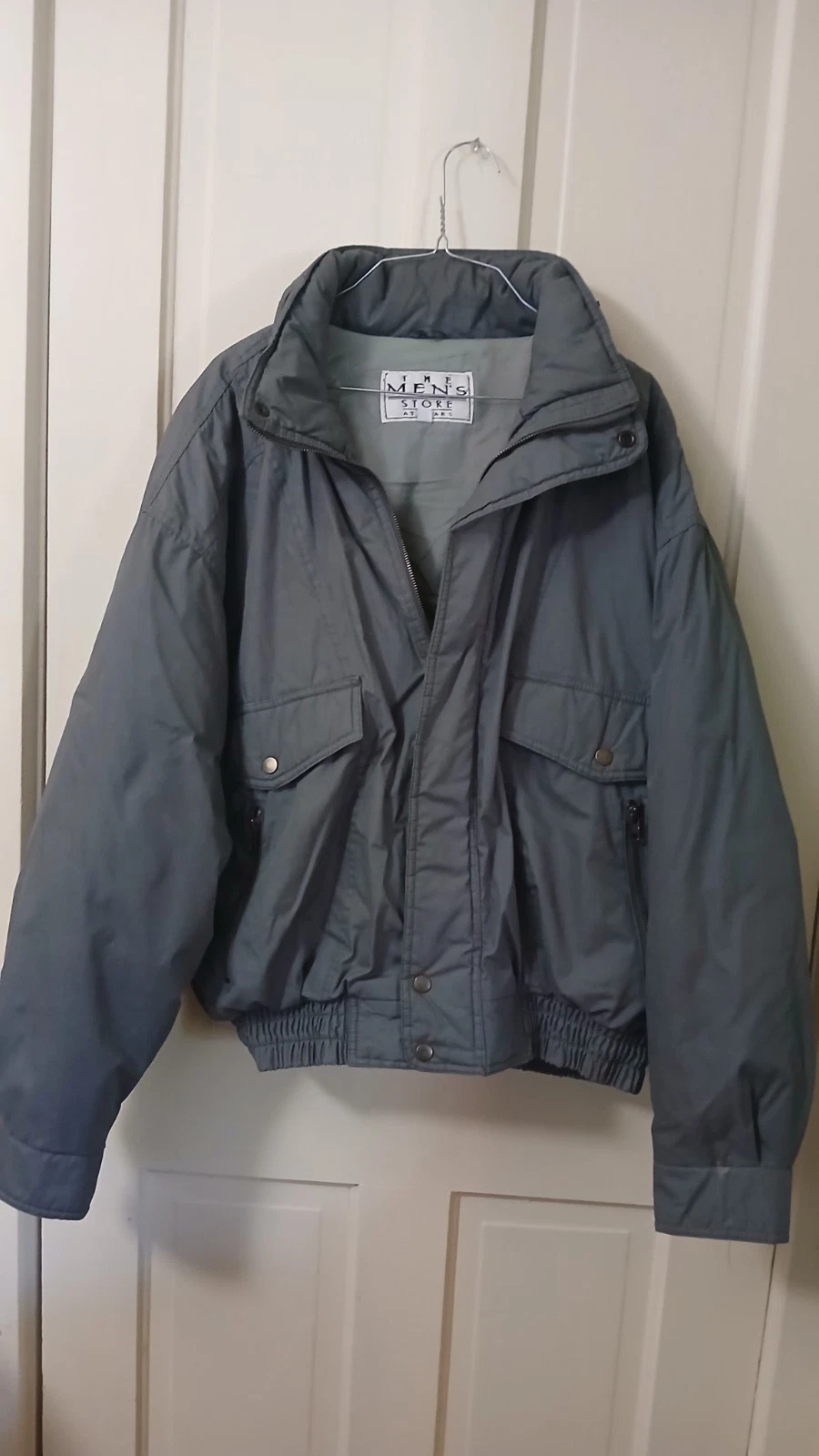The Mens Store Winter Bomber Jacket Gray Zipup Hoodzip Pockets L - product detail image 1
