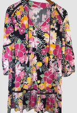CROWN & IVY Plus Sz 1x Pink Floral Rayon Stretch Pullover Peasant Dress Vacation