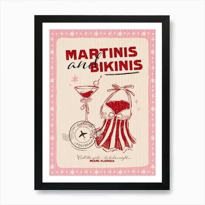 Martinis und Bikinis, Sommerliebhaber gerahmtes Wandbild Poster Leinwanddruck Bild