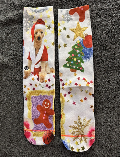Stance Tomboy Light Cushion Crew Socks Size M White Christmas Dog Gingerbread