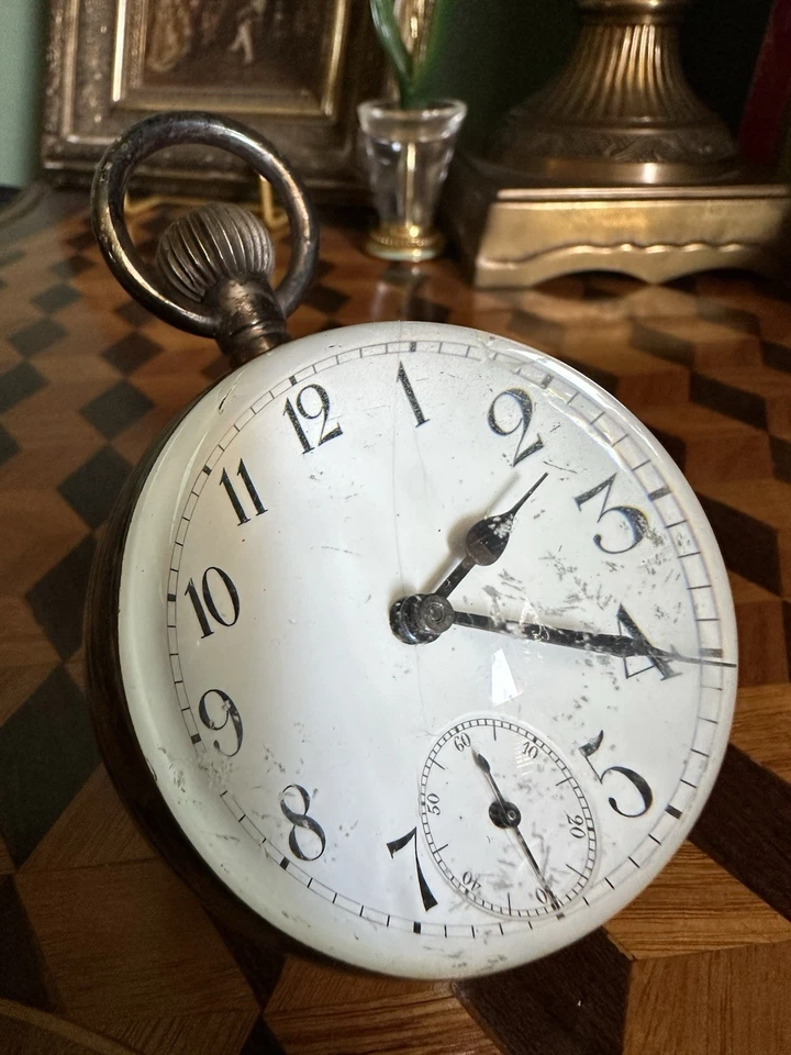Antique Victorian or Edwardian Desk Clock Tabletop clear back Mechanical  - Image 2 of 4