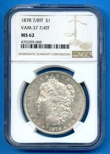 1878 P 7/8 NGC MS62 Morgan Dollar $1 US Mint MS-62 1878-P 7/8 VAM-37 7/4 TF