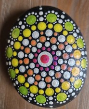 Hand Painted Mandala on Stone Multicolor 3 1/2" x 3"