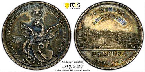 1892 Medal 500th Anniversary Unification of Two Basels Ag PCGS UNC Details