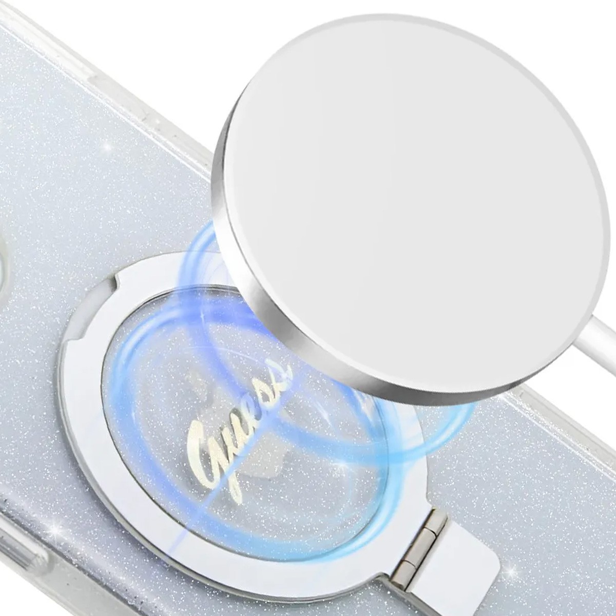 Coque Guess iPhone 15 transparente TPU case ring stand antichoc et rigide