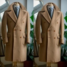 Formal Men's Overcoat Warm Winter Business Woolen Long Jacket Camel Office