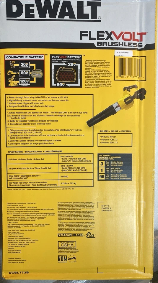 Soplador de mano sin escobillas DEWALT DCBL772B 60V MAX FLEXVOLT (solo herramienta) Foto 2 de 4