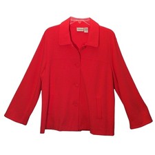Chico  s Women  s Blazer Coral Size 2 Covered Buttons Pockets 3/4 Slvs Back Pleat