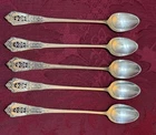 5 Pc Set Wallace Rose Point Sterling Silver Ice Tea Spoons 7 1/2"