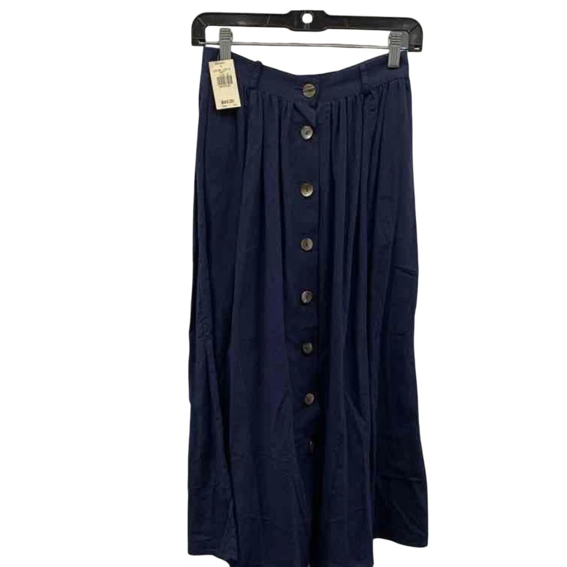 Georgiou Classics Navy Cotton Button-Front Midi Skirt 8 NWT