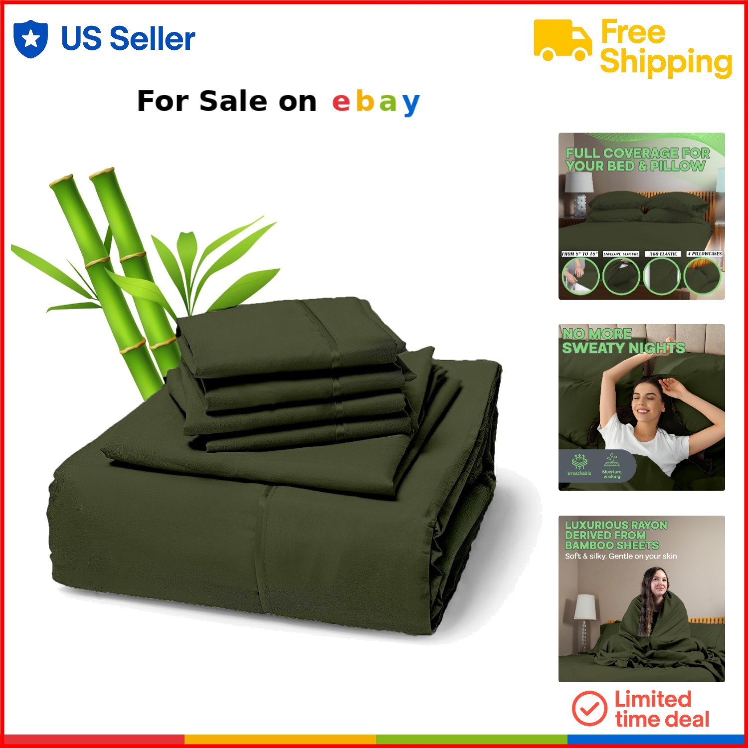 Bamboo Rayon Organic Cooling Queen Bed Sheets Set for All Seasons