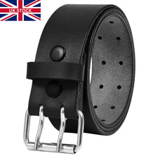 Mens Leather Belt Double Hole Black Brown 100% Genuine Heavy Duty Belt Buckle