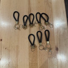 Black Braided Leather Keychain Lanyard with Gold Tone Lobster Clasp Set of 7
