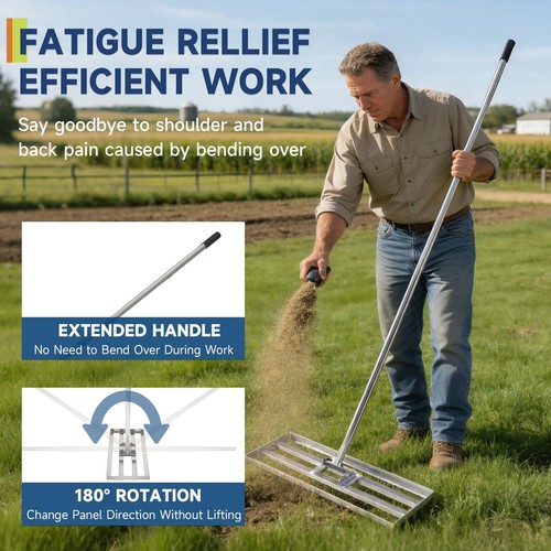 Lawn Leveling Rake 30/36" Heavy Duty Lawn Leveler Tool W/6.5FT Handle Adjustable - Picture 6 of 14