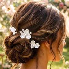 3 Pack Flower Bridal Hair Pins Silver Pearl Wedding Leaf Hair Pieces Women