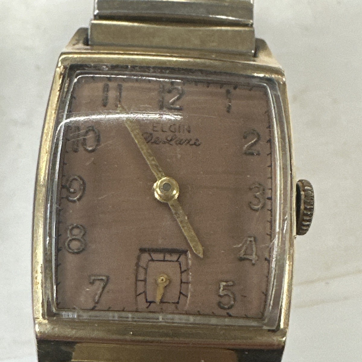 1940s Men's Elgin DeLuxe 10k Gold Filled Wind Watch Spiedel Band