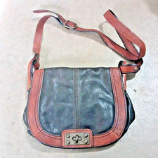 Fossil Vintage 2 Tone Brown/Black Leather Crossbody Purse Saddle Bag Fair READ