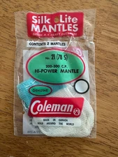 NOS COLEMAN LANTERN SILK LITE MANTLES # 21 (78S) HI-POWER BRIGHT 2 PACK SEALED