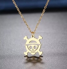 One Piece Totenkopf Strohhut Luffy Ruffy Kette Anhänger Anime Manga Cosplay gold