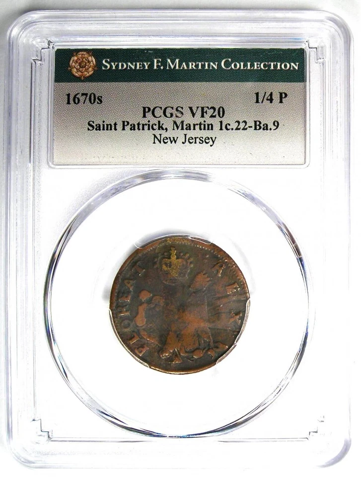 1670 New Jersey St Patrick Farthing Colonial Coin 1/4P - PCGS VF20 - $1500 Value - Image 2 of 4