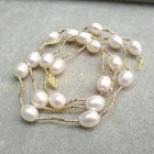11-12mm Natural White South Sea Oval Baroque Pearl Jewelry Necklace 14-100''