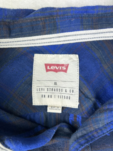 VTG Levi's Blue Chequered Aztec Mens Shirt Size L Buttons Shacket Logo Cotton - Picture 3 of 8