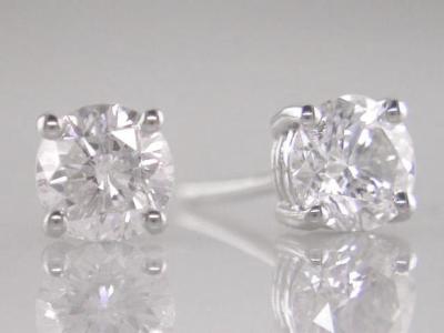 Diamant Solitär Ohrstecker 1,50ct rund Brillantschliff H-Farbe in 18kt Weißgold