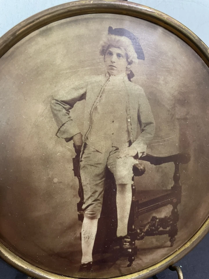 Antique Columbia Medallion Studios Chicago 1800’s Tin Photo & Frame Young Boy - Image 3 of 4