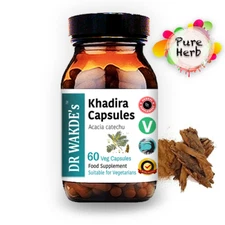 DR WAKDE'S Khadira Capsules (Khaira | Acacia catechu) | 60 Veg Caps | Ayurved...