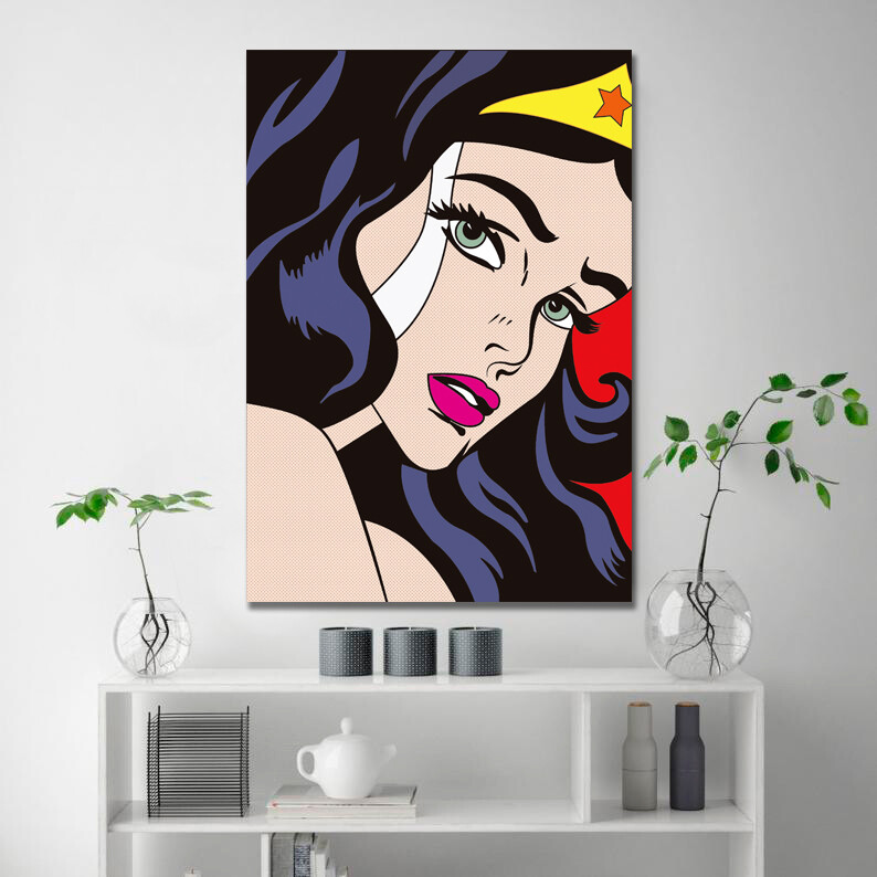 ROY LICHTENSTEIN WONDER WOMAN PAINTING PRINT POP CANVAS STRETCHED ...