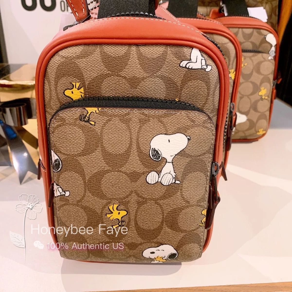 NWT Coach X Peanuts MEN'S Track Pack 14 In Signature Canvas