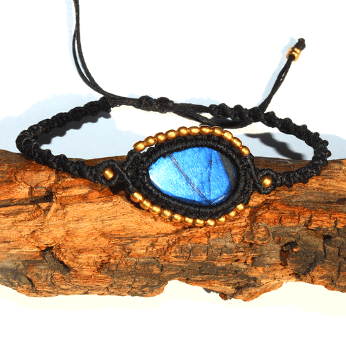 Handmade Natural Faceted Labradorite Blue Flash Minimalist Gem Crystal Bracelet - Picture 6 of 13